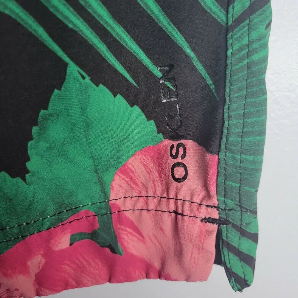 Osklen Surfing Mens Board Shorts Floral Swim Trunks 30 Tropical Pink Black Beach